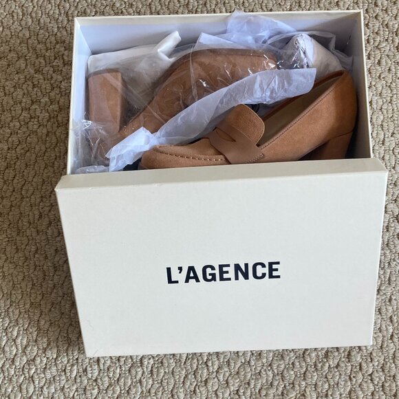 L'AGENCE Blanche Heeled Sand Suede Loafer - Picture 5 of 13